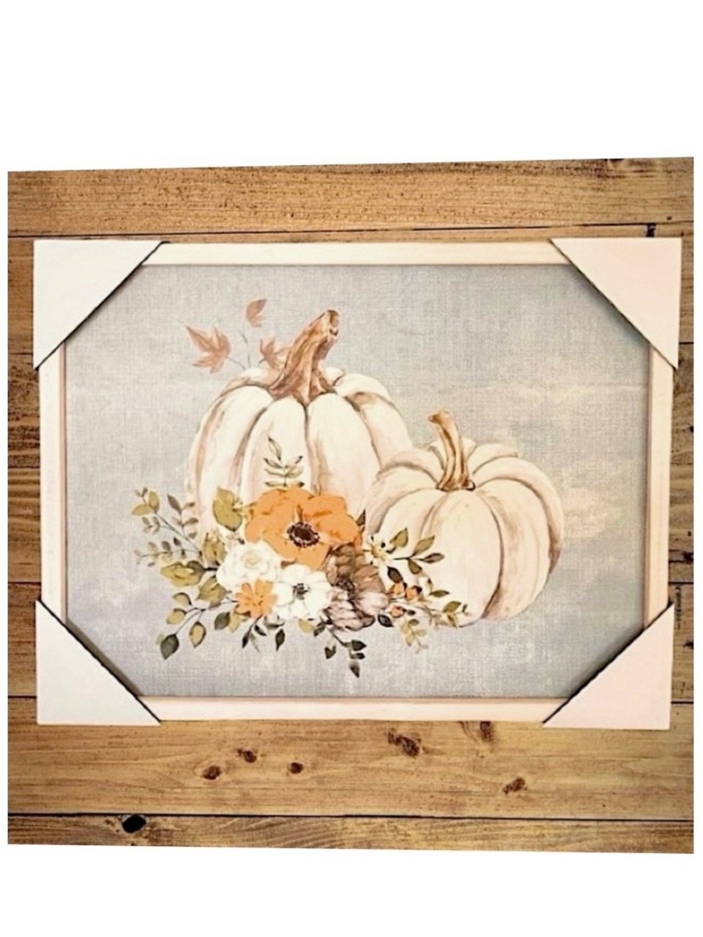 🆕-Farmhouse autumn framed canvas art featuring pumpkins and floral elements.